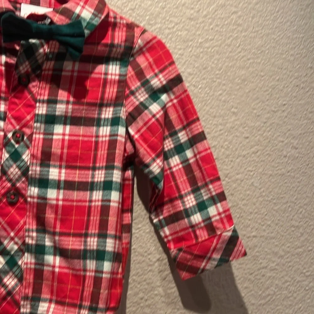 New Cat & Jack Baby Boy’s Flannel Shirt Onesie With Bow tie Size 6-9 Months NWOT